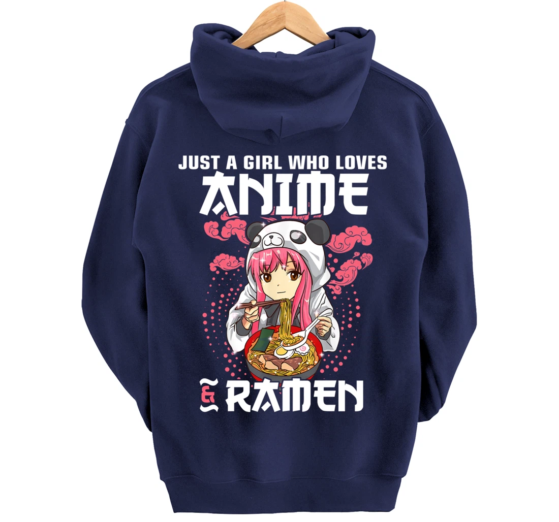 Just A Girl Who Loves Anime and Ramen Bowl Panda Teen Girl Pullover Hoodie