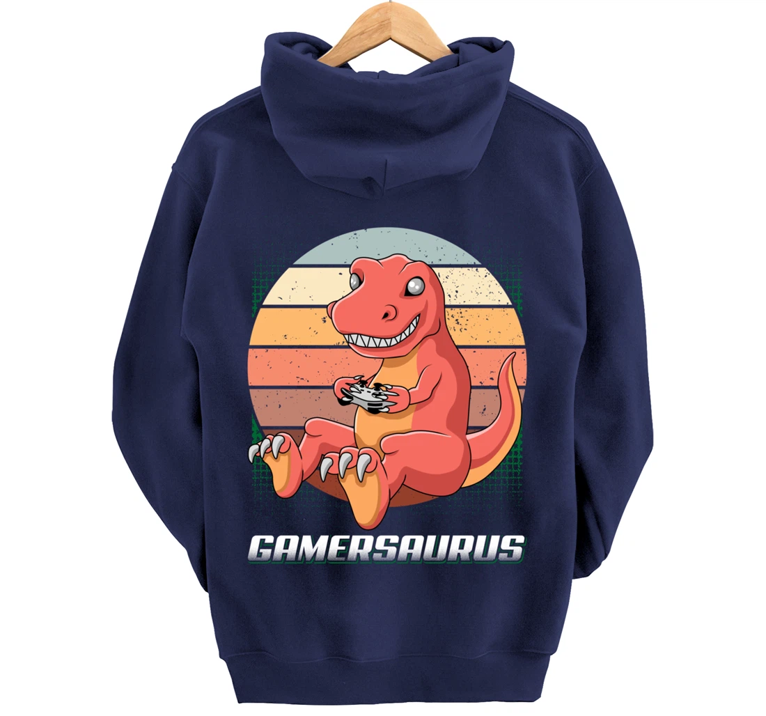 Gamersaurus T-Rex Gamer Dinosaur Funny Gaming Cowboy Pullover Hoodie
