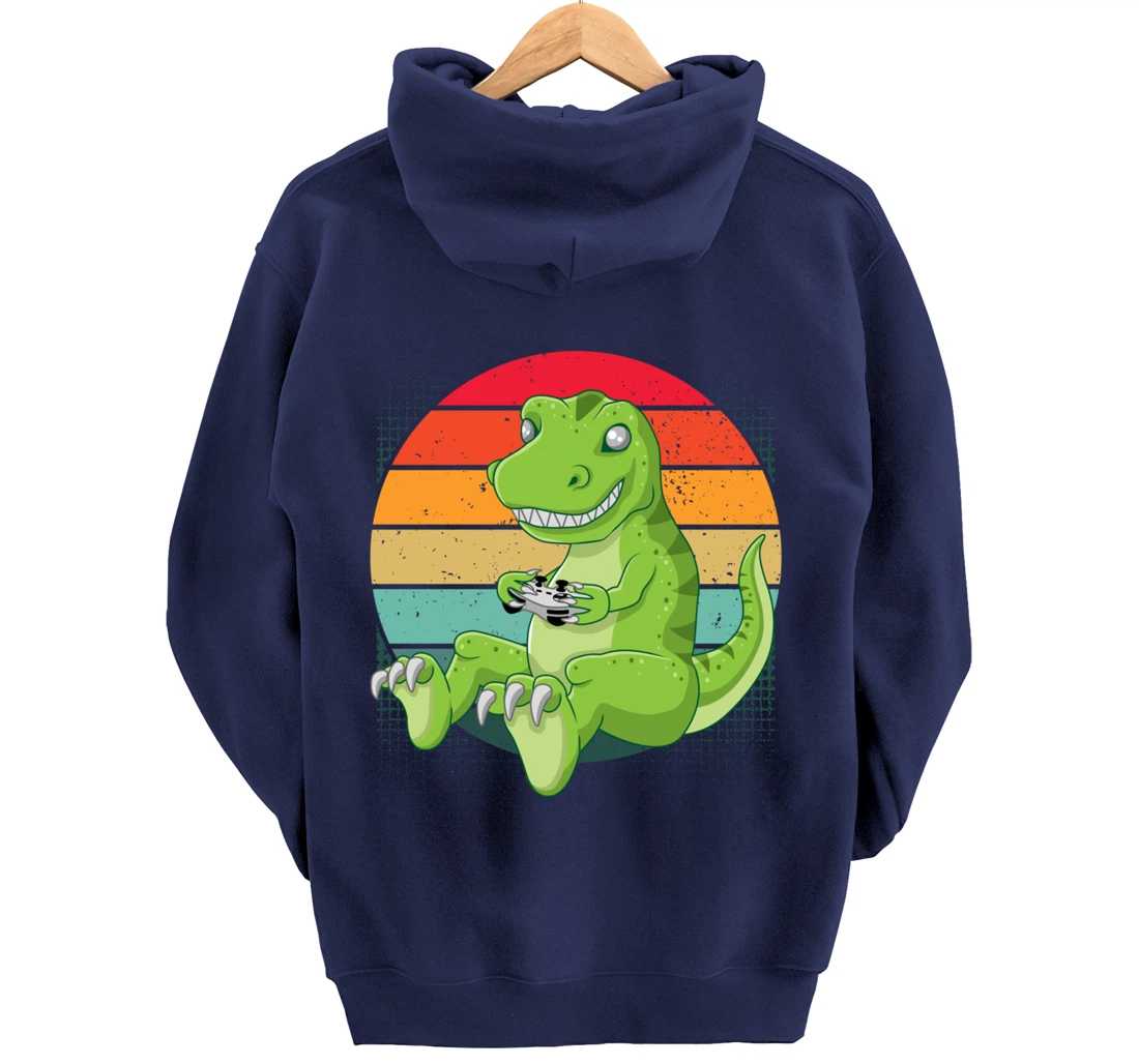 Gamersaurus T-Rex Gamer Dinosaur Funny Gaming Cowboy Pullover Hoodie