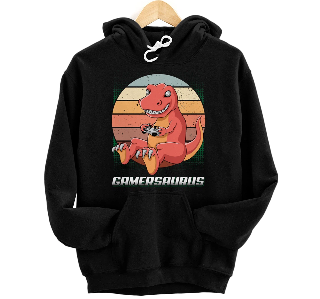 Gamersaurus T-Rex Gamer Dinosaur Funny Gaming Cowboy Pullover Hoodie