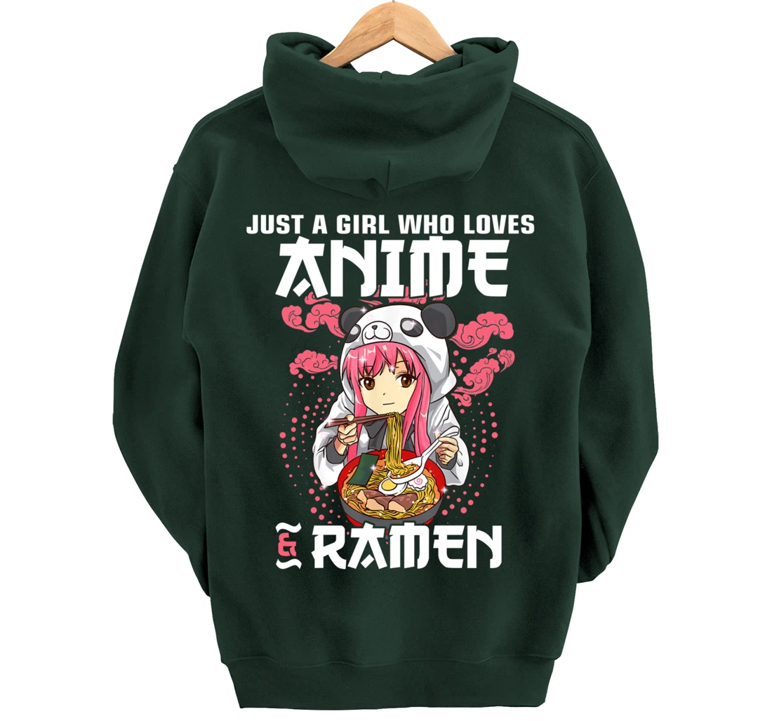 Just A Girl Who Loves Anime and Ramen Bowl Panda Teen Girl Pullover Hoodie