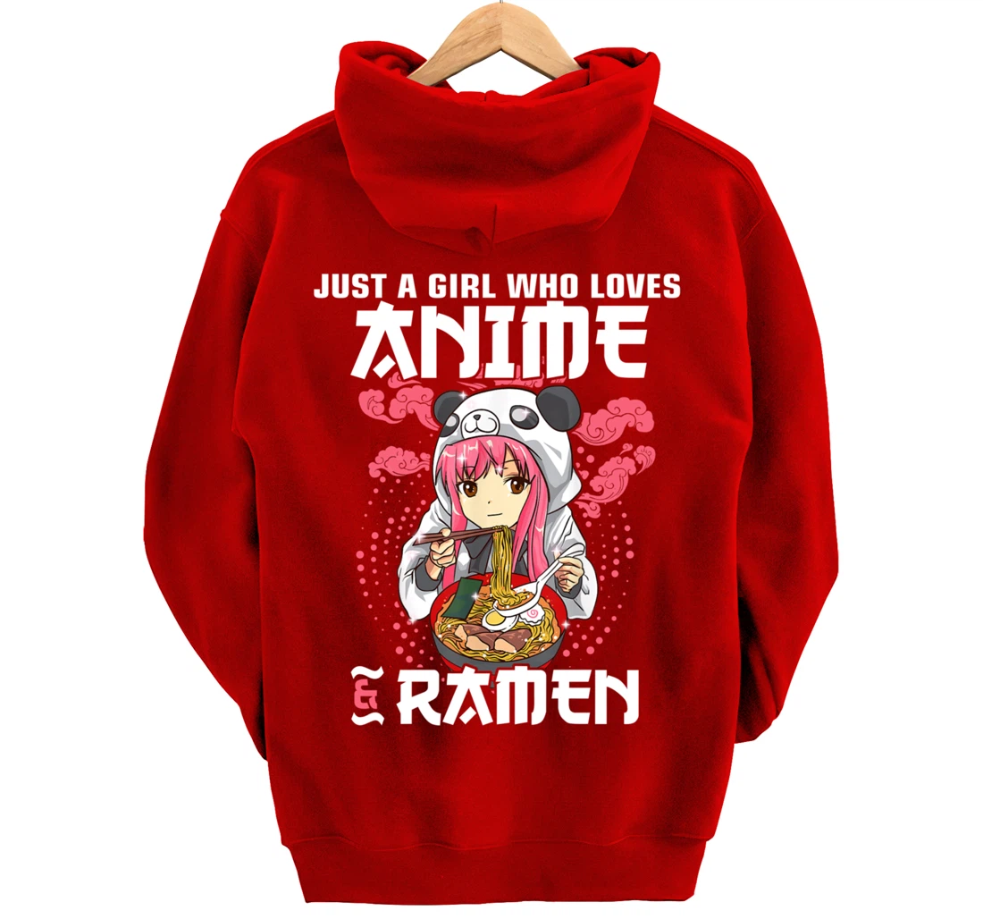 Just A Girl Who Loves Anime and Ramen Bowl Panda Teen Girl Pullover Hoodie