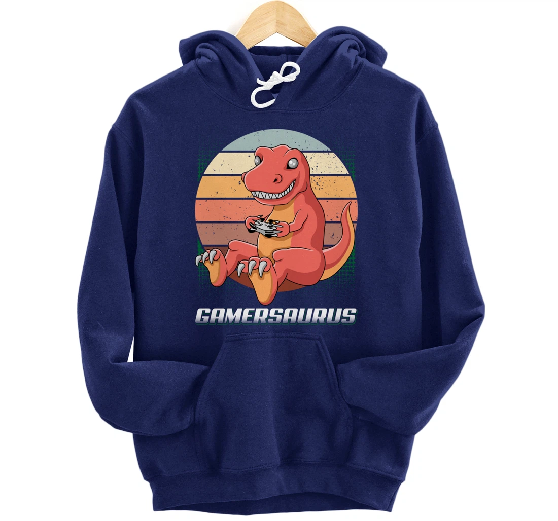 Gamersaurus T-Rex Gamer Dinosaur Funny Gaming Cowboy Pullover Hoodie