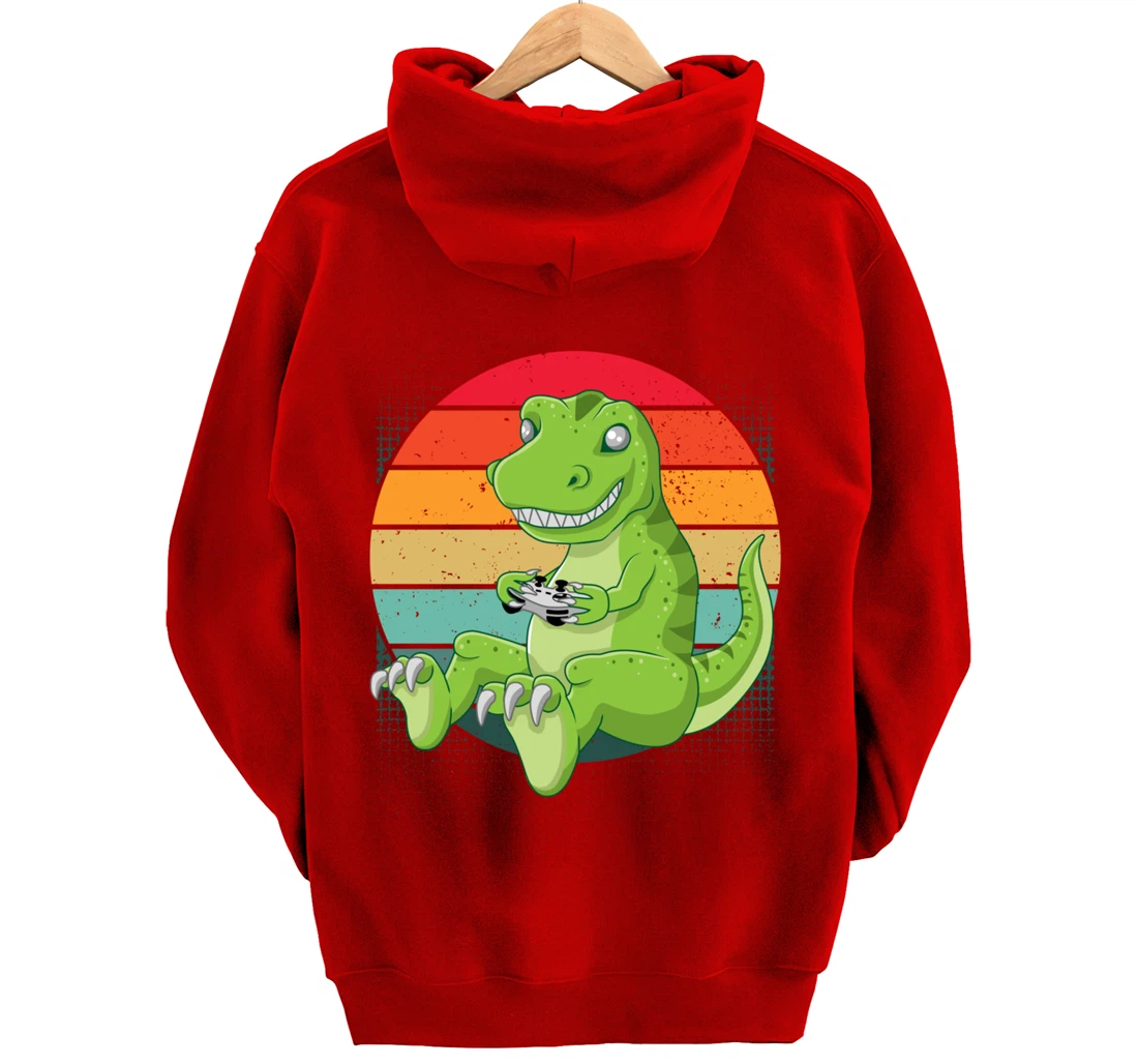 Gamersaurus T-Rex Gamer Dinosaur Funny Gaming Cowboy Pullover Hoodie