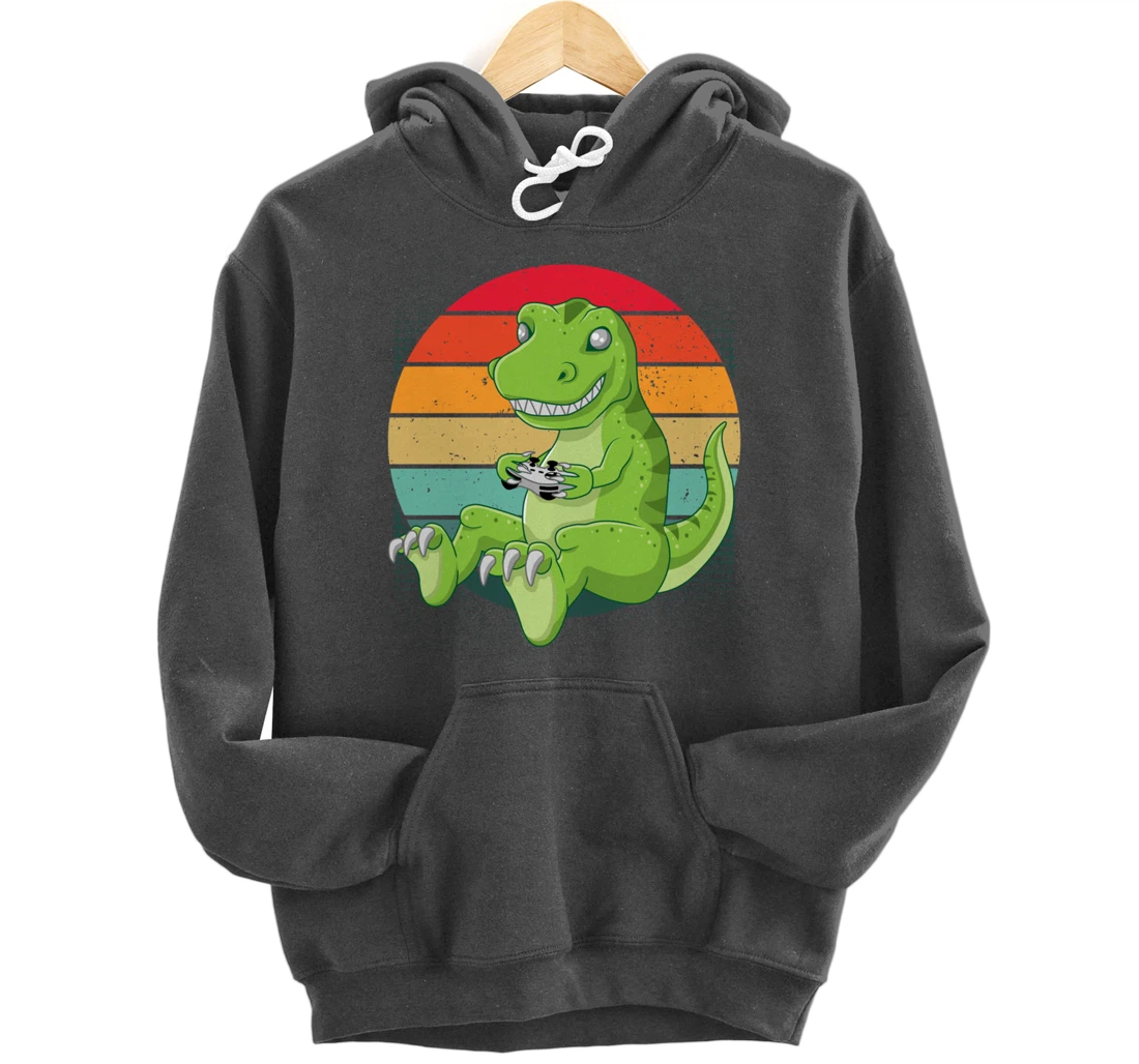 Gamersaurus T-Rex Gamer Dinosaur Funny Gaming Cowboy Pullover Hoodie