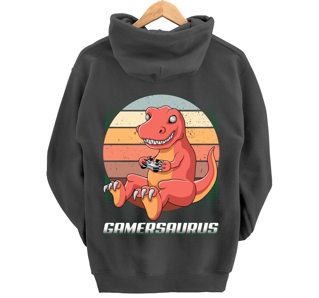 Gamersaurus T-Rex Gamer Dinosaur Funny Gaming Cowboy Pullover Hoodie
