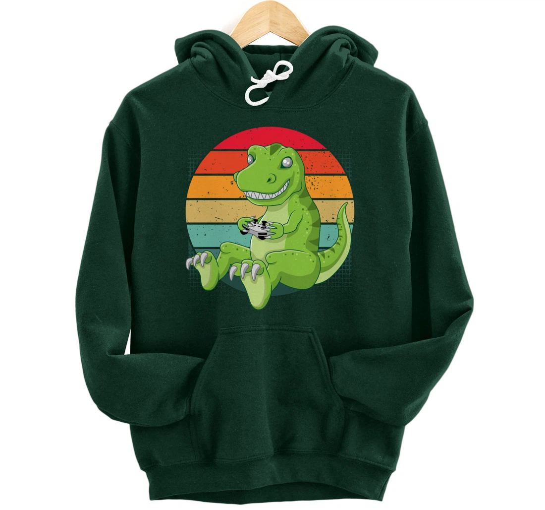 Gamersaurus T-Rex Gamer Dinosaur Funny Gaming Cowboy Pullover Hoodie
