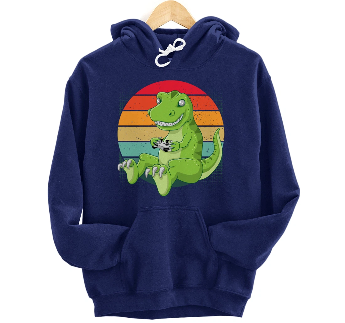 Gamersaurus T-Rex Gamer Dinosaur Funny Gaming Cowboy Pullover Hoodie