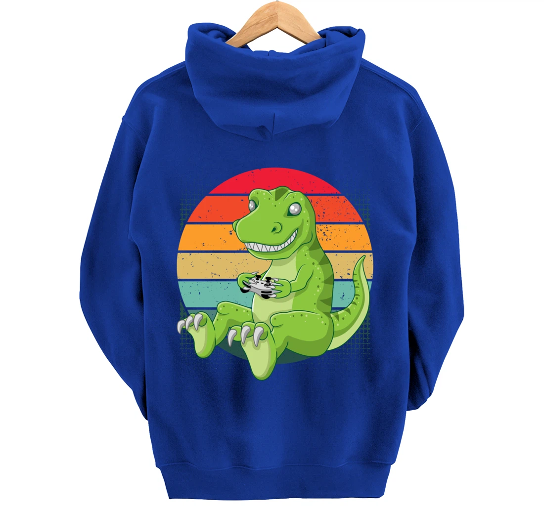 Gamersaurus T-Rex Gamer Dinosaur Funny Gaming Cowboy Pullover Hoodie