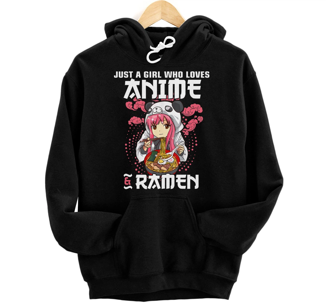 Just A Girl Who Loves Anime and Ramen Bowl Panda Teen Girl Pullover Hoodie