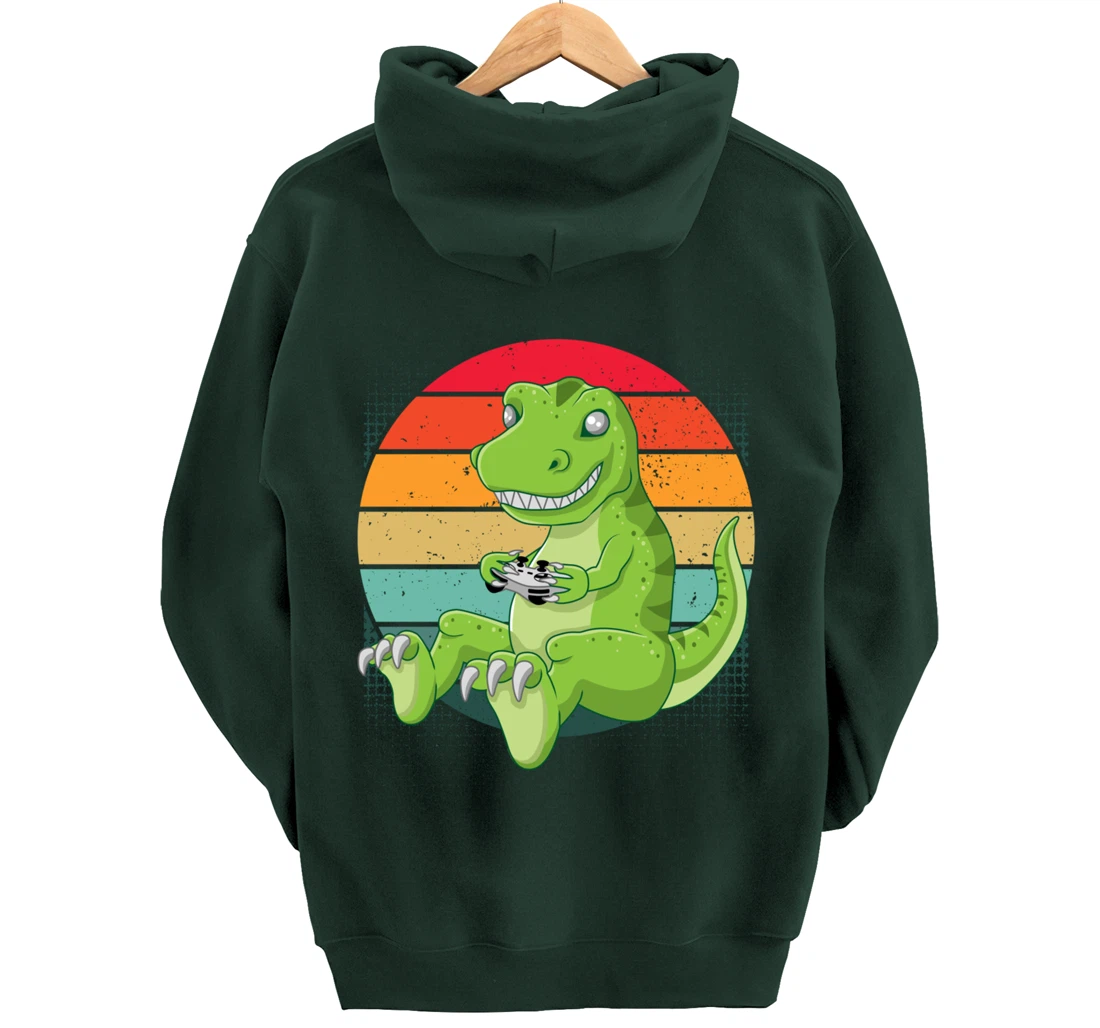 Gamersaurus T-Rex Gamer Dinosaur Funny Gaming Cowboy Pullover Hoodie
