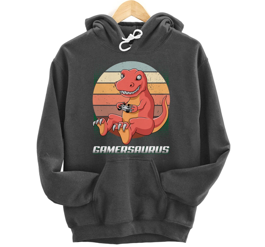 Gamersaurus T-Rex Gamer Dinosaur Funny Gaming Cowboy Pullover Hoodie