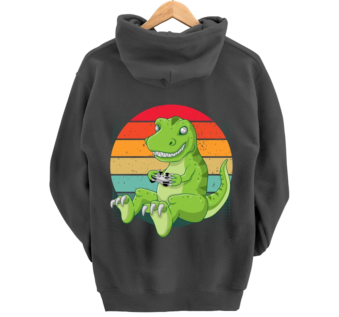 Gamersaurus T-Rex Gamer Dinosaur Funny Gaming Cowboy Pullover Hoodie