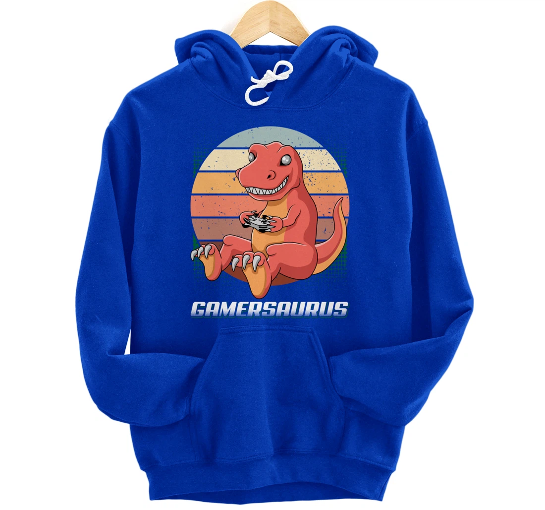 Gamersaurus T-Rex Gamer Dinosaur Funny Gaming Cowboy Pullover Hoodie