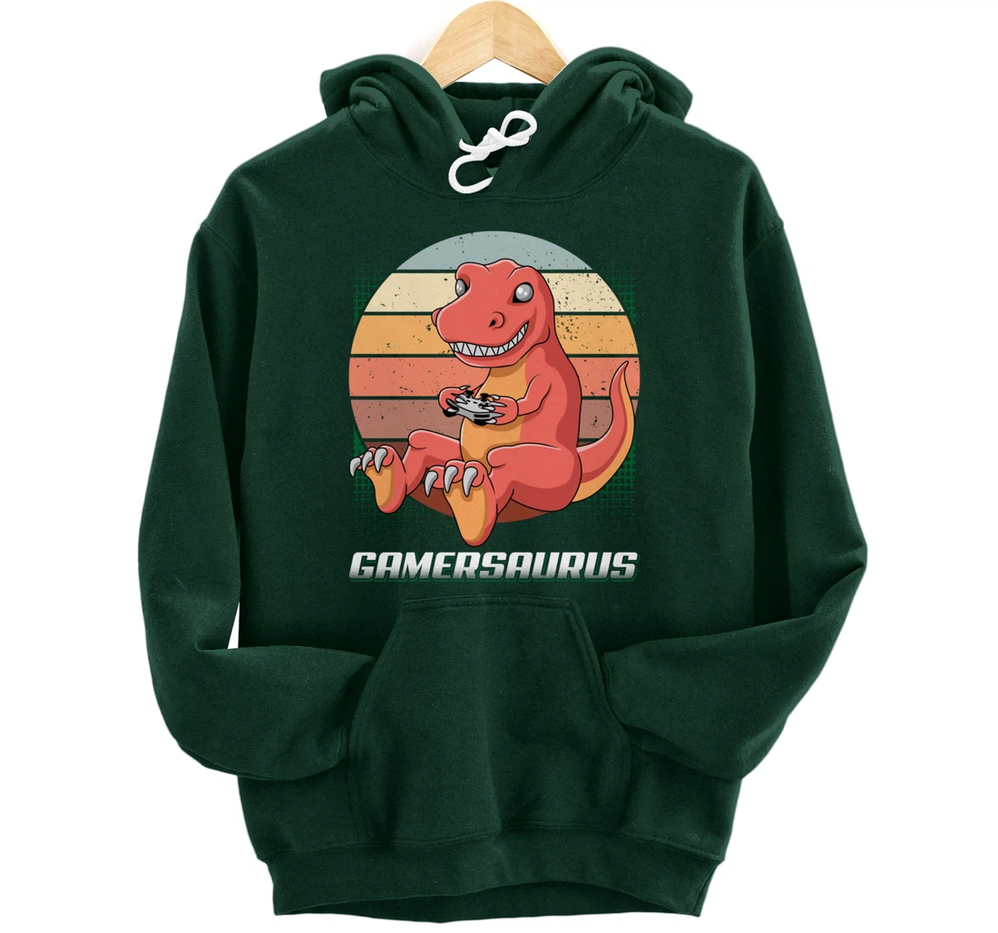 Gamersaurus T-Rex Gamer Dinosaur Funny Gaming Cowboy Pullover Hoodie