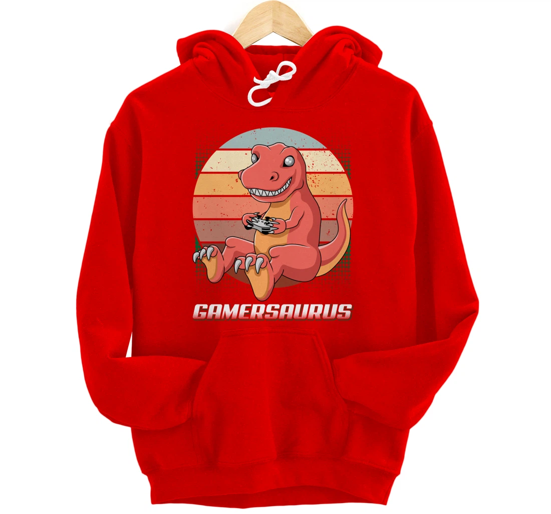 Gamersaurus T-Rex Gamer Dinosaur Funny Gaming Cowboy Pullover Hoodie