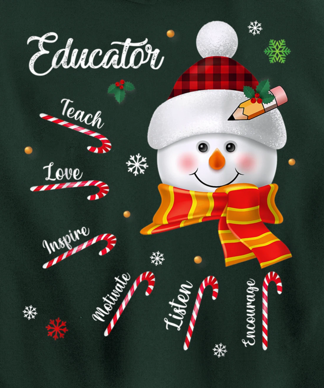 Teach Love Inspire Educator Lover Snowman Pullover Hoodie