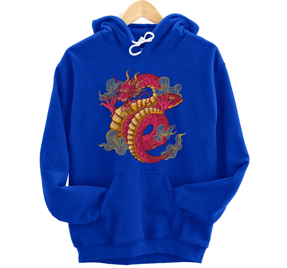Cool Colorful Chinese Dragon Backside Pullover Hoodie
