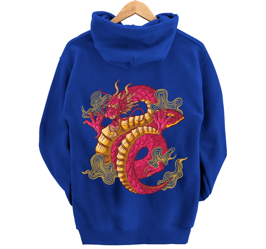 Cool Colorful Chinese Dragon Backside Pullover Hoodie