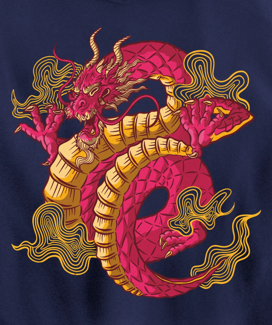 Cool Colorful Chinese Dragon Backside Pullover Hoodie