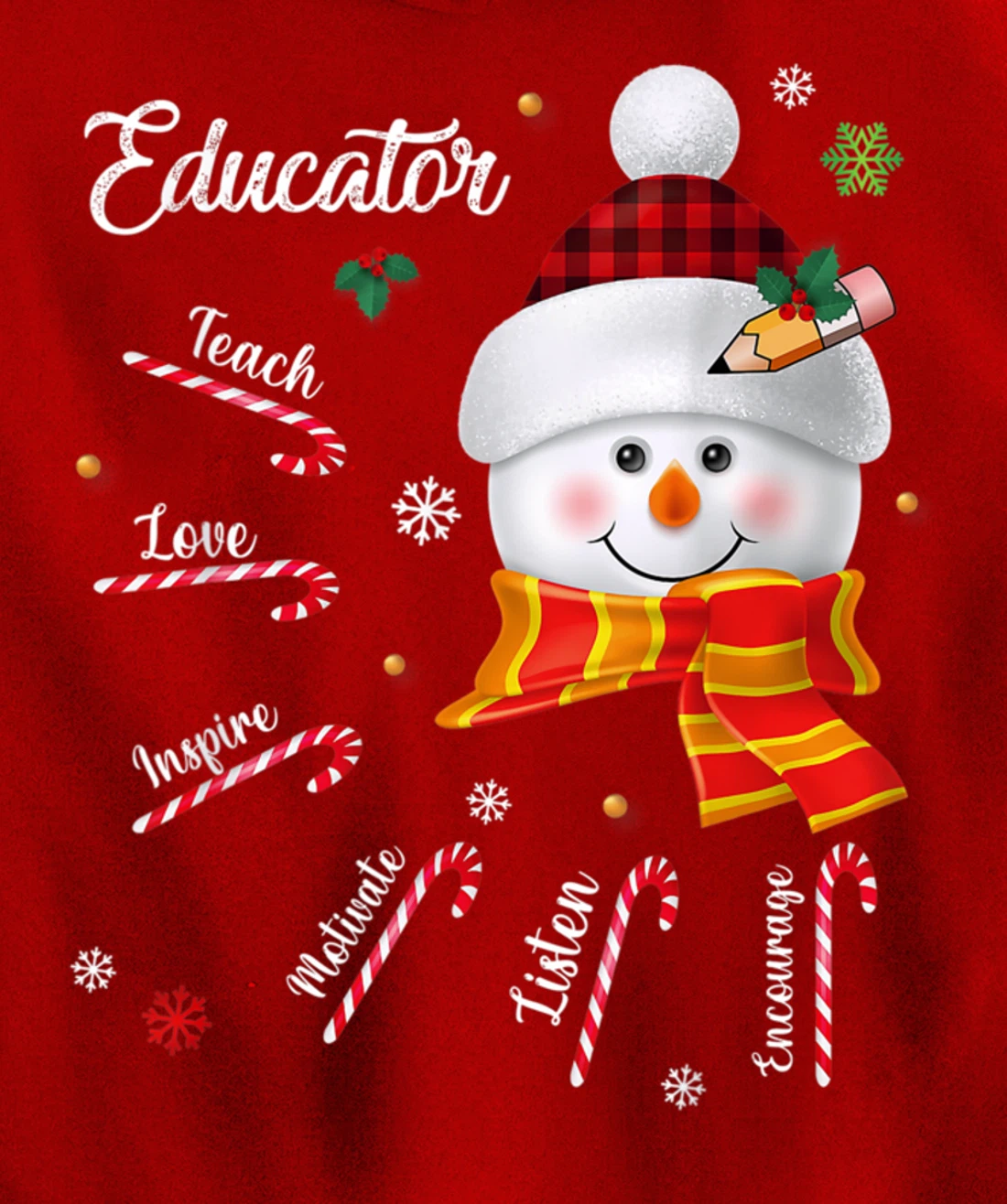 Teach Love Inspire Educator Lover Snowman Pullover Hoodie