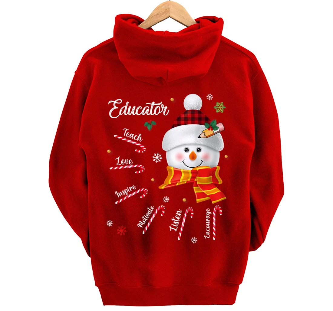 Teach Love Inspire Educator Lover Snowman Pullover Hoodie