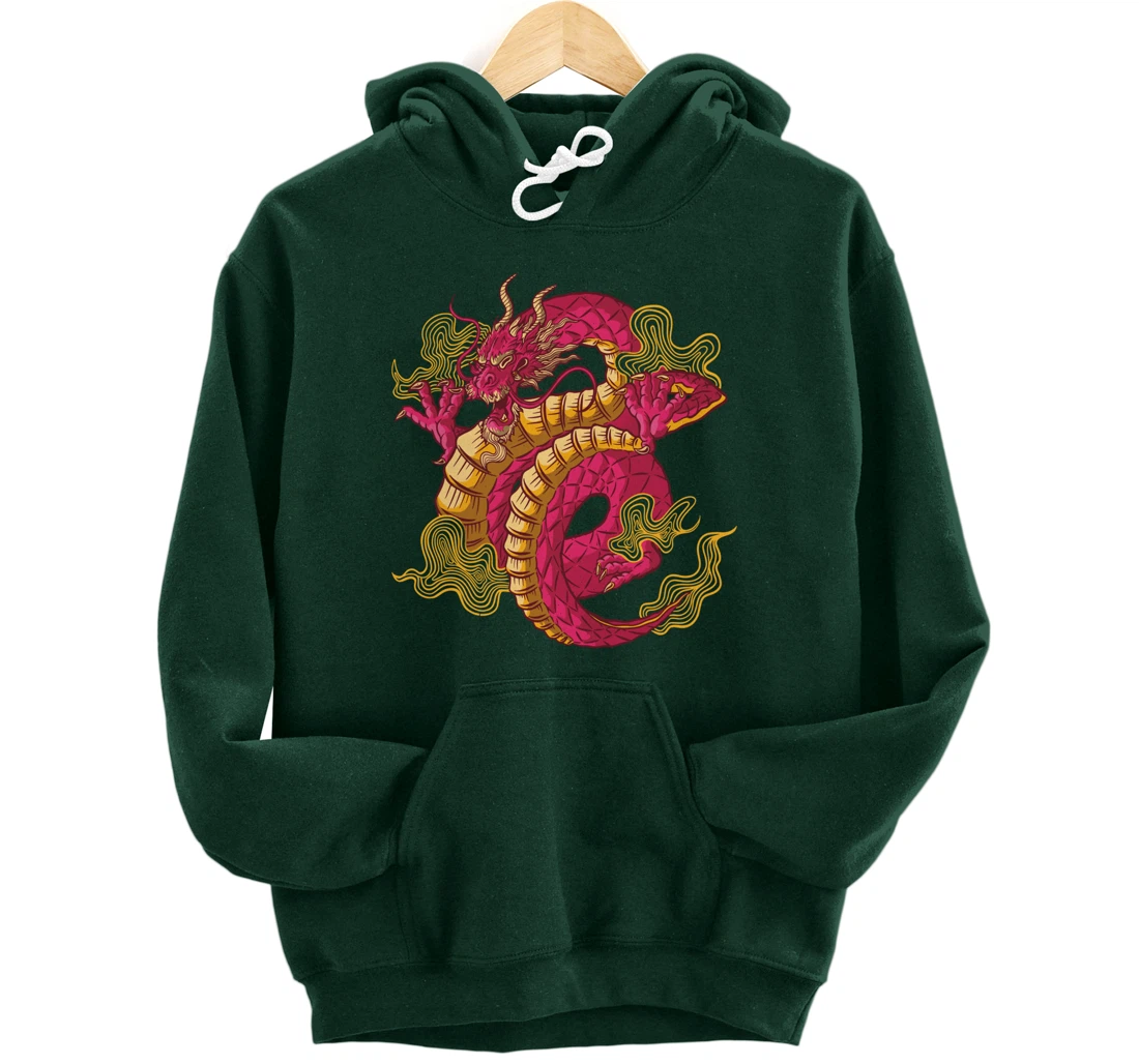 Cool Colorful Chinese Dragon Backside Pullover Hoodie