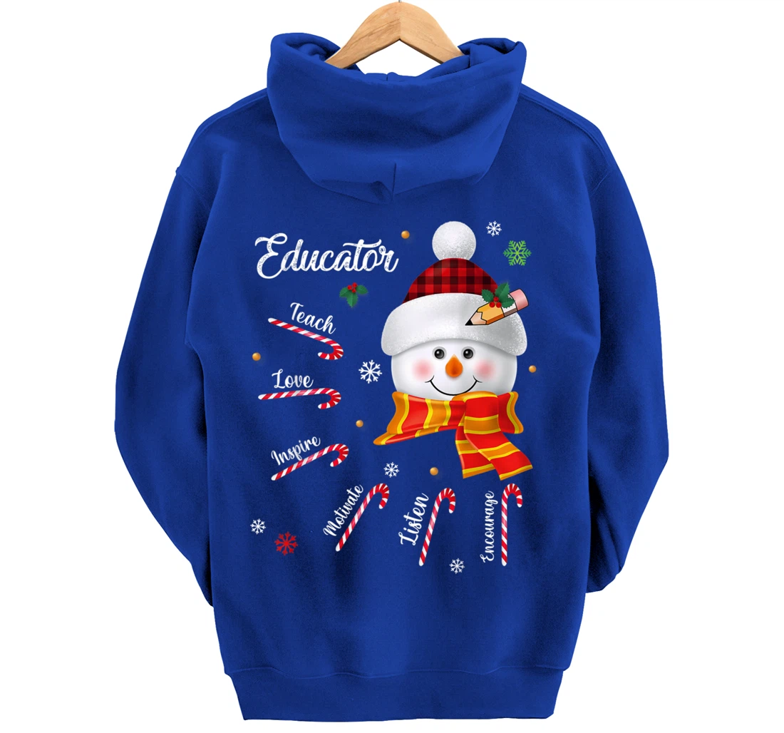 Teach Love Inspire Educator Lover Snowman Pullover Hoodie