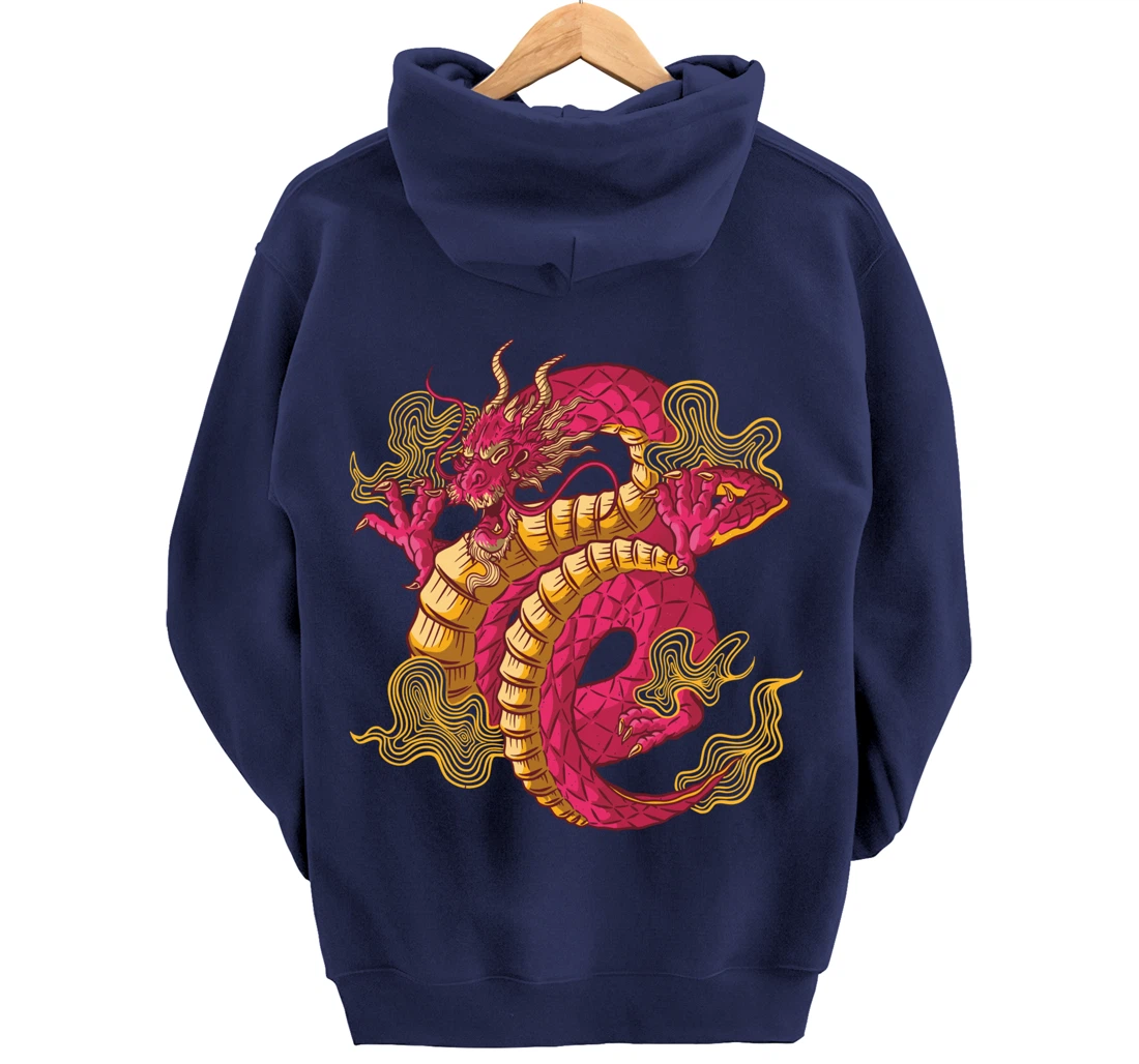 Cool Colorful Chinese Dragon Backside Pullover Hoodie