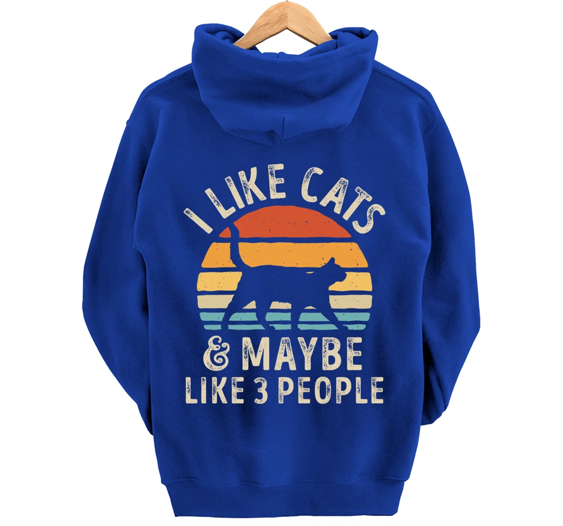 I Like Cats And Maybe Like 3 People Cat Retro Men Pullover Hoodie