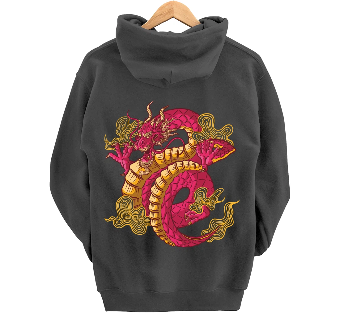 Cool Colorful Chinese Dragon Backside Pullover Hoodie