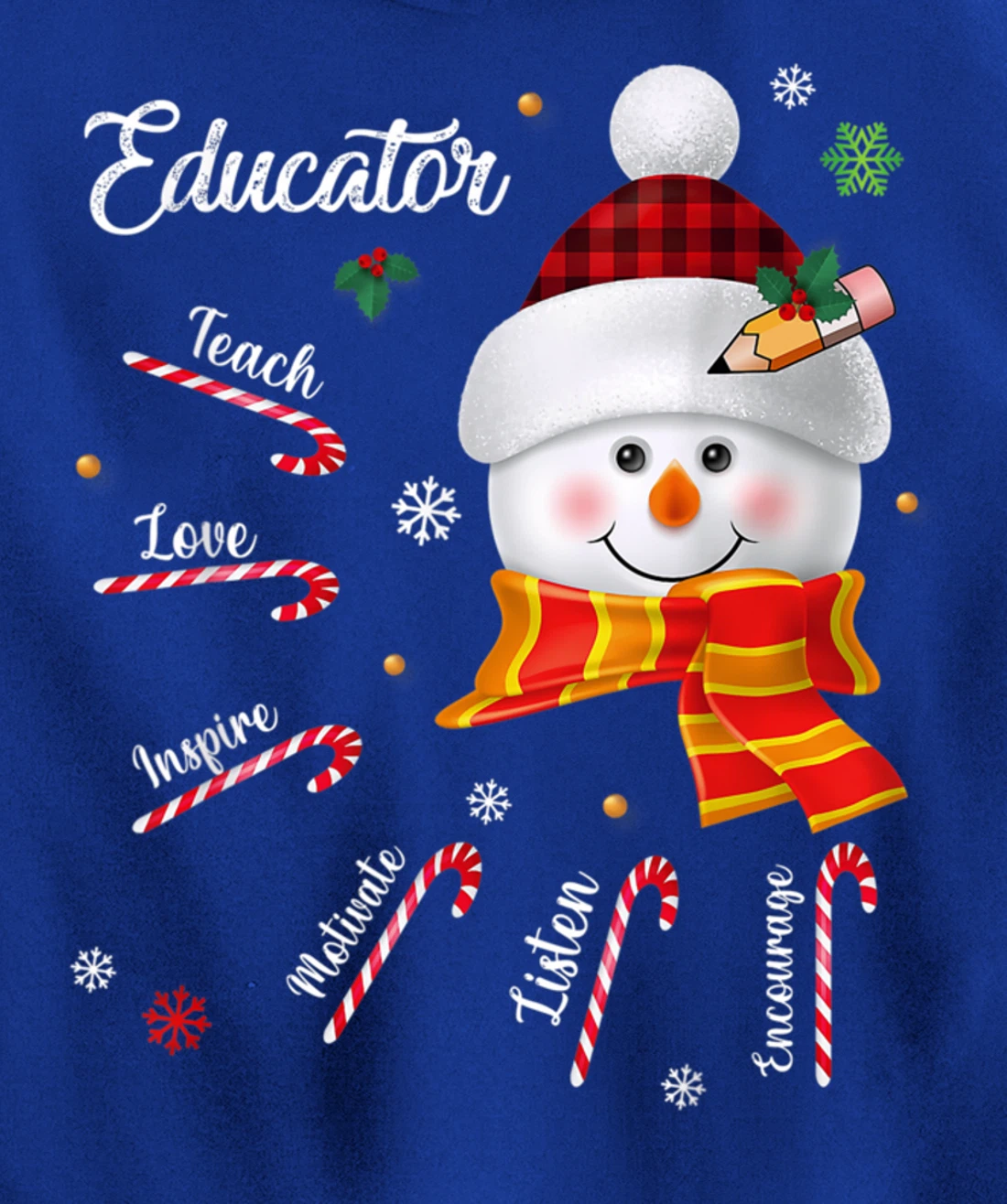 Teach Love Inspire Educator Lover Snowman Pullover Hoodie