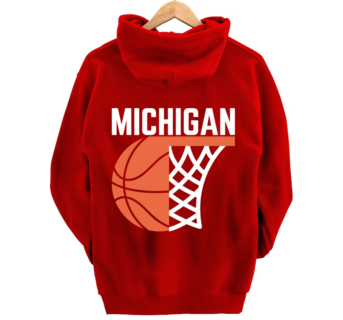 Michigan USA State net ball basketball graphic sport players Pullover Hoodie