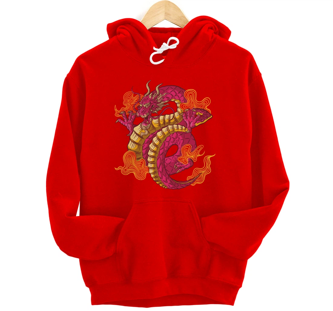 Cool Colorful Chinese Dragon Backside Pullover Hoodie