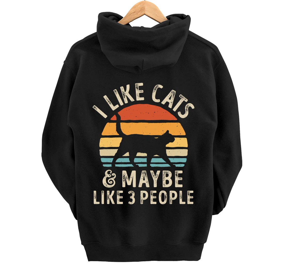 I Like Cats And Maybe Like 3 People Cat Retro Men Pullover Hoodie