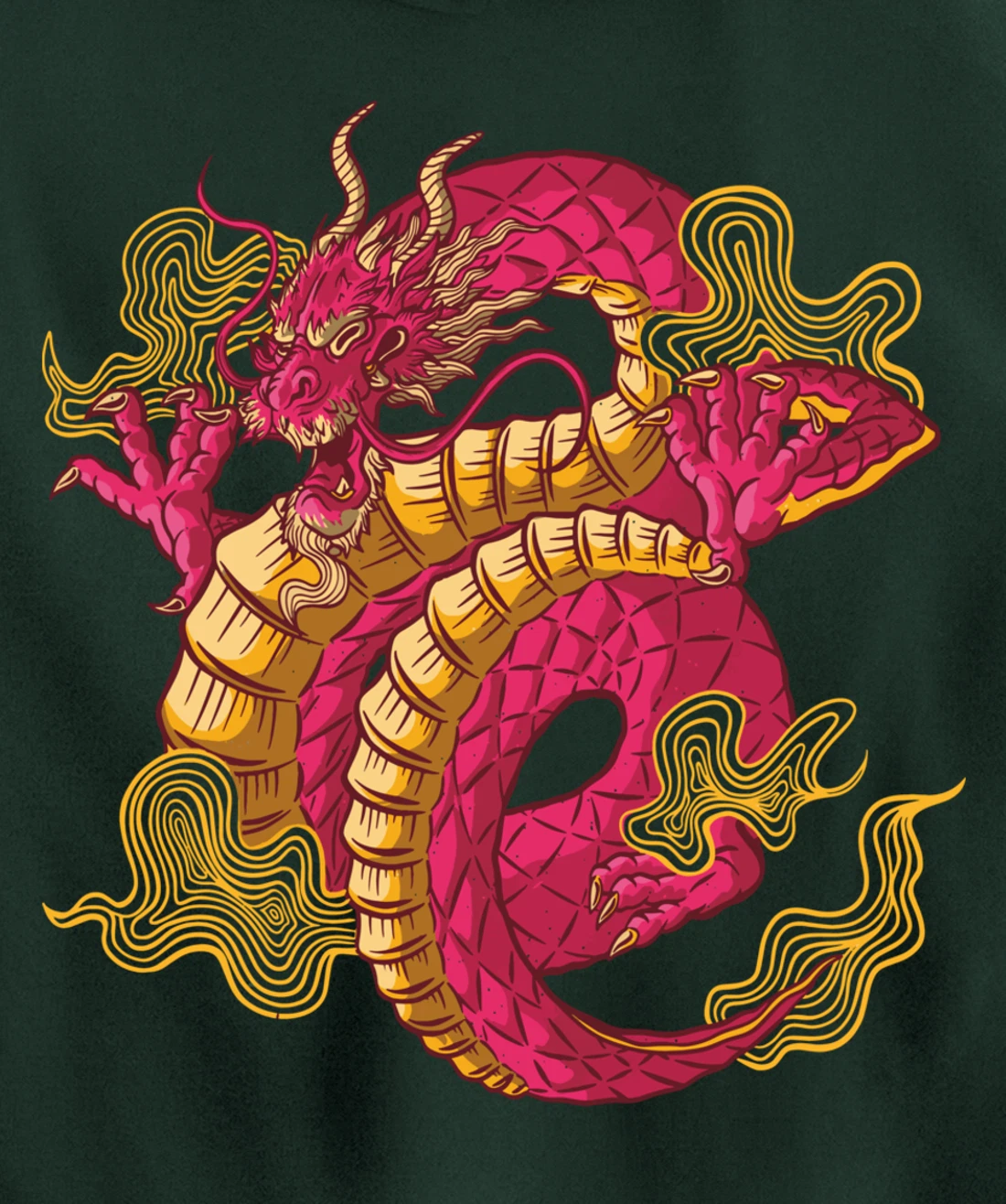 Cool Colorful Chinese Dragon Backside Pullover Hoodie