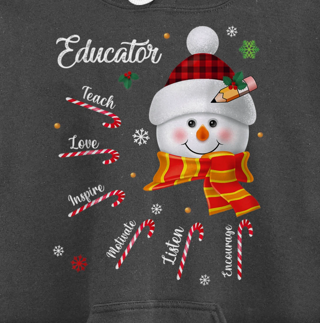 Teach Love Inspire Educator Lover Snowman Pullover Hoodie
