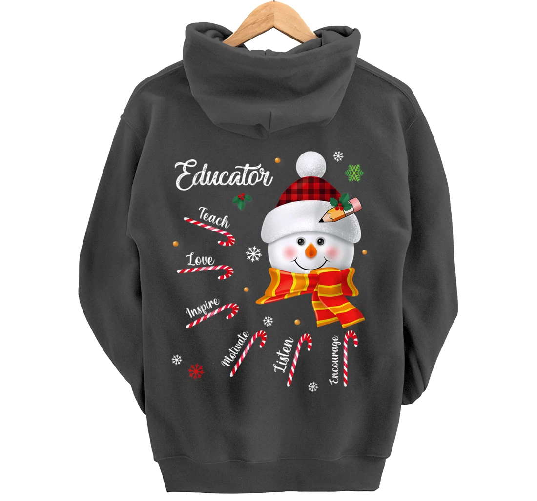 Teach Love Inspire Educator Lover Snowman Pullover Hoodie