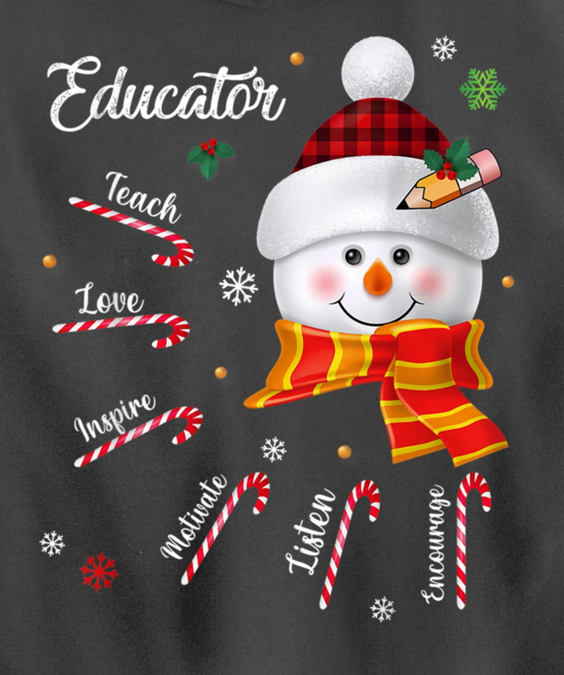 Teach Love Inspire Educator Lover Snowman Pullover Hoodie
