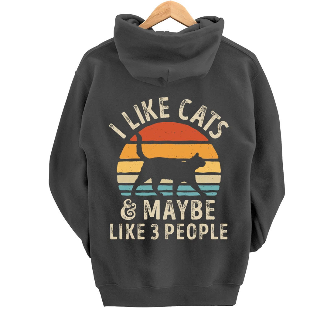 I Like Cats And Maybe Like 3 People Cat Retro Men Pullover Hoodie