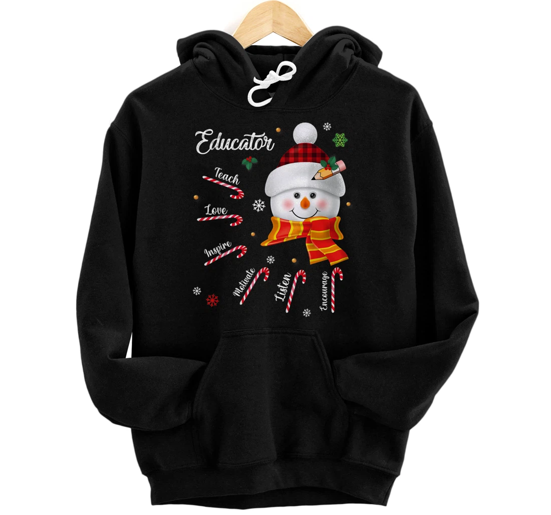 Teach Love Inspire Educator Lover Snowman Pullover Hoodie