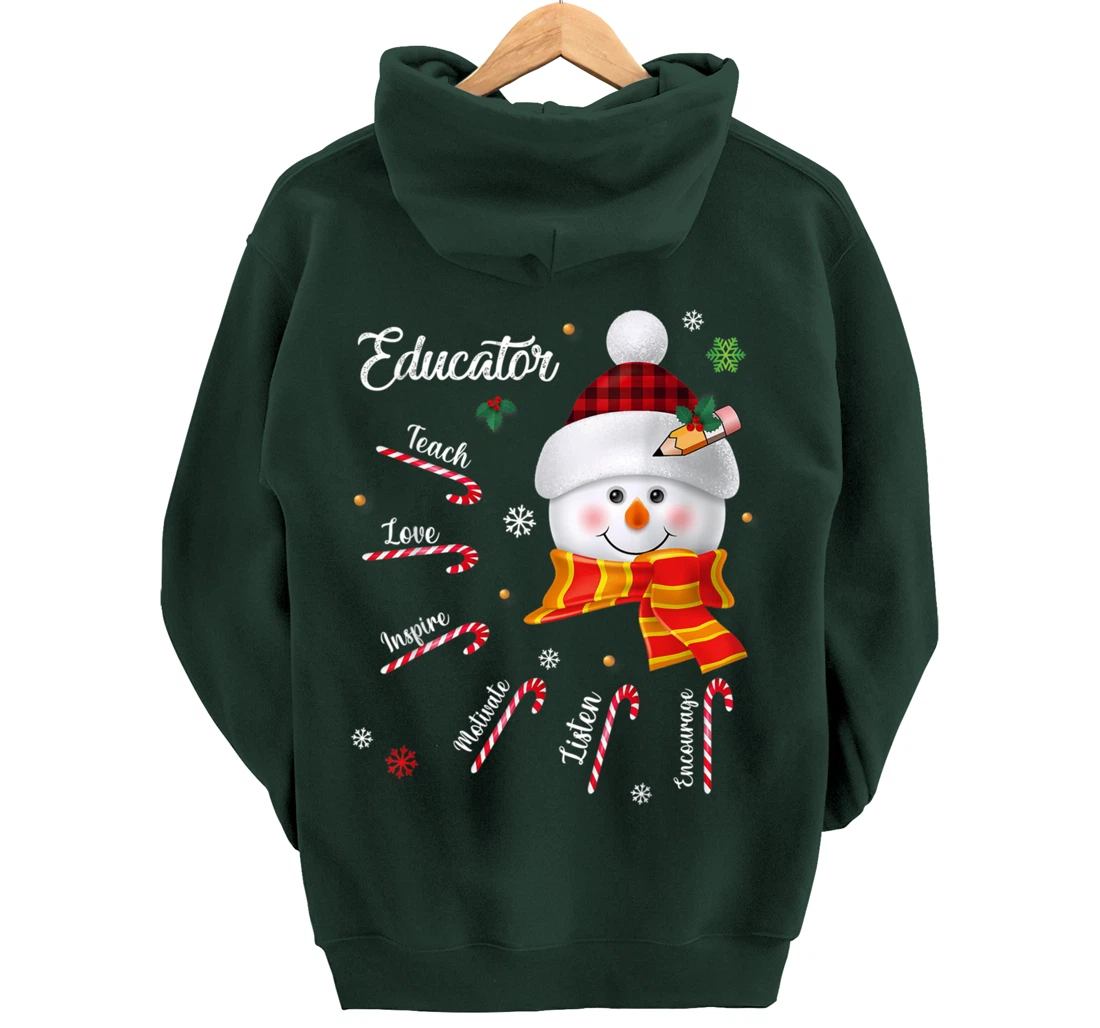 Teach Love Inspire Educator Lover Snowman Pullover Hoodie