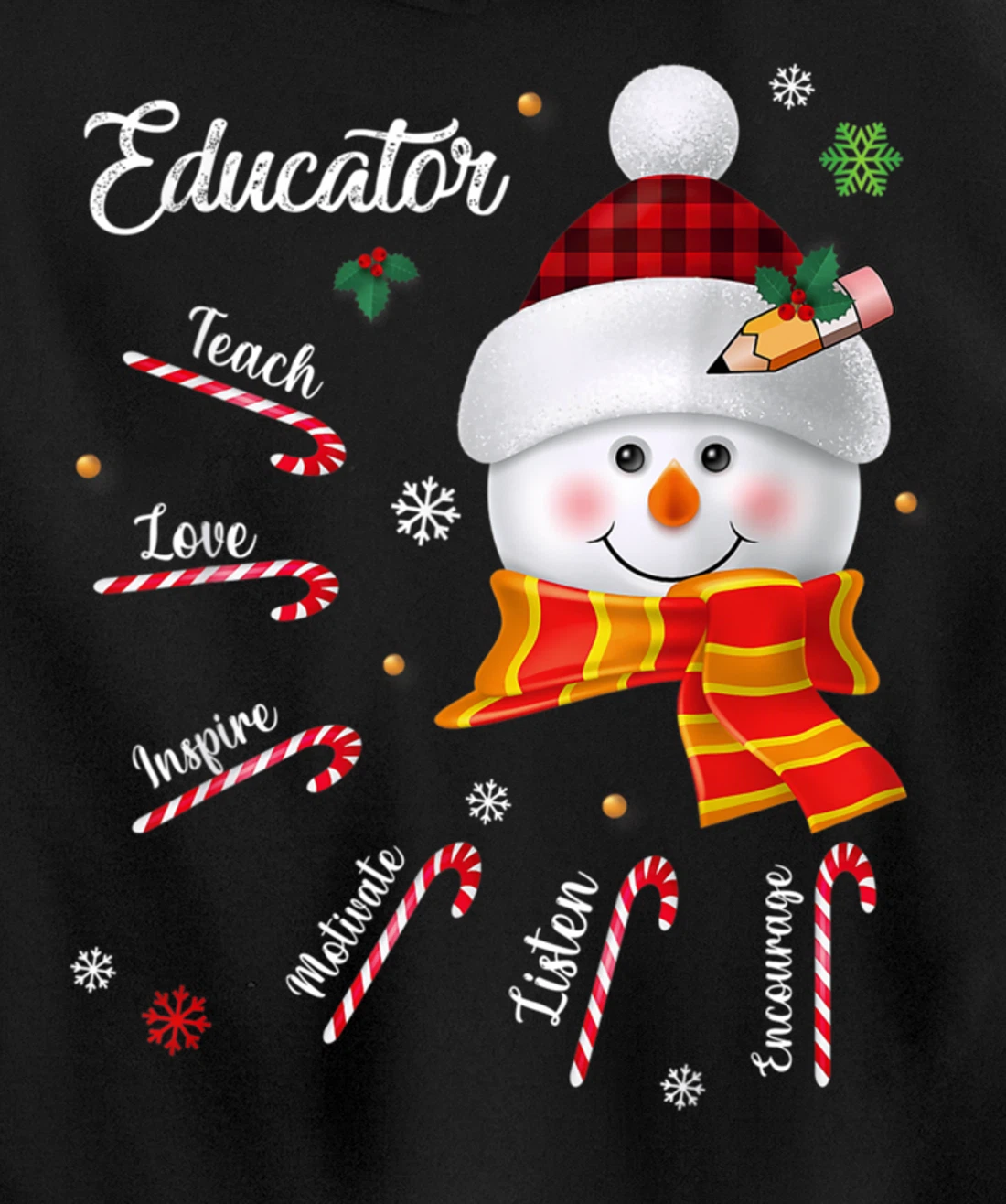 Teach Love Inspire Educator Lover Snowman Pullover Hoodie