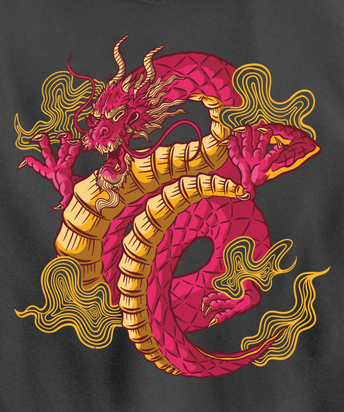 Cool Colorful Chinese Dragon Backside Pullover Hoodie