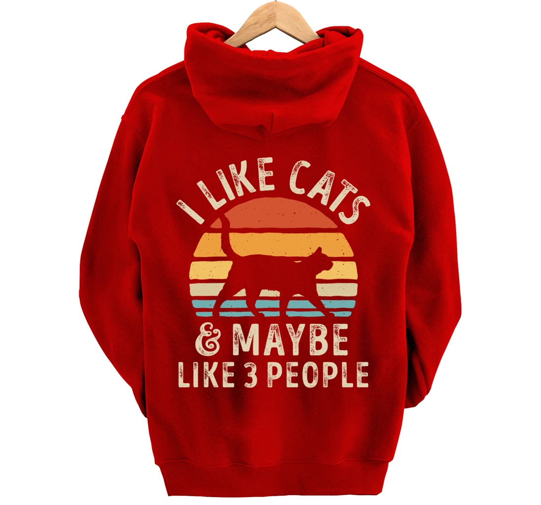 I Like Cats And Maybe Like 3 People Cat Retro Men Pullover Hoodie