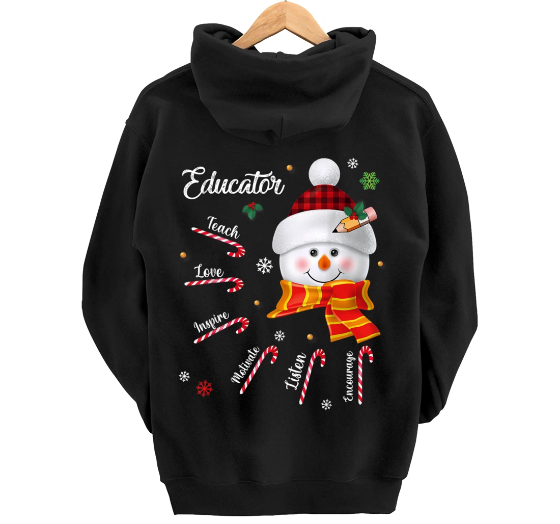 Teach Love Inspire Educator Lover Snowman Pullover Hoodie