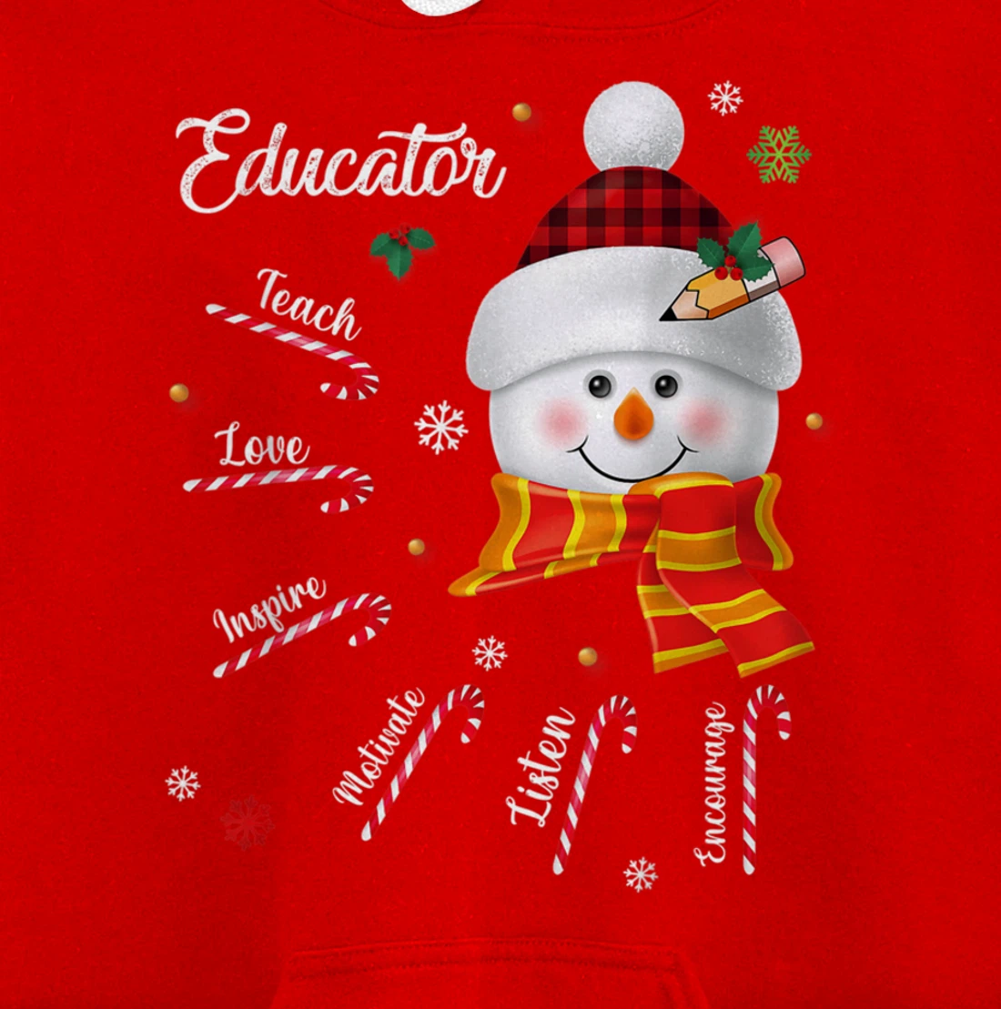 Teach Love Inspire Educator Lover Snowman Pullover Hoodie