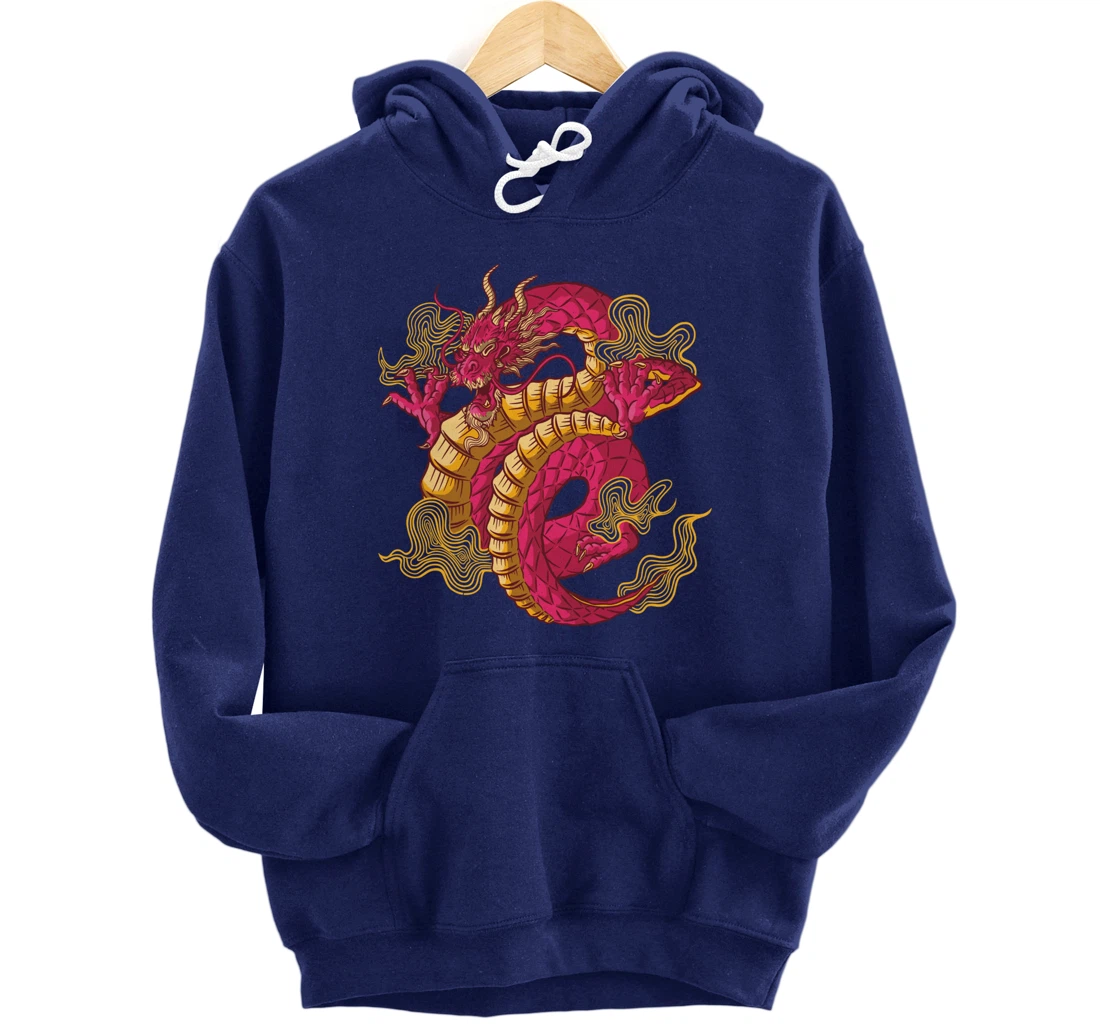 Cool Colorful Chinese Dragon Backside Pullover Hoodie