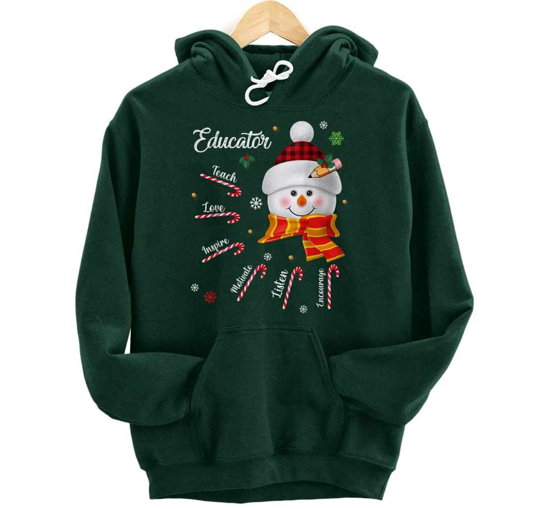 Teach Love Inspire Educator Lover Snowman Pullover Hoodie