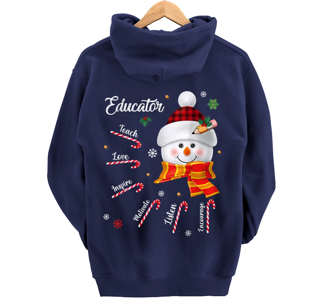 Teach Love Inspire Educator Lover Snowman Pullover Hoodie
